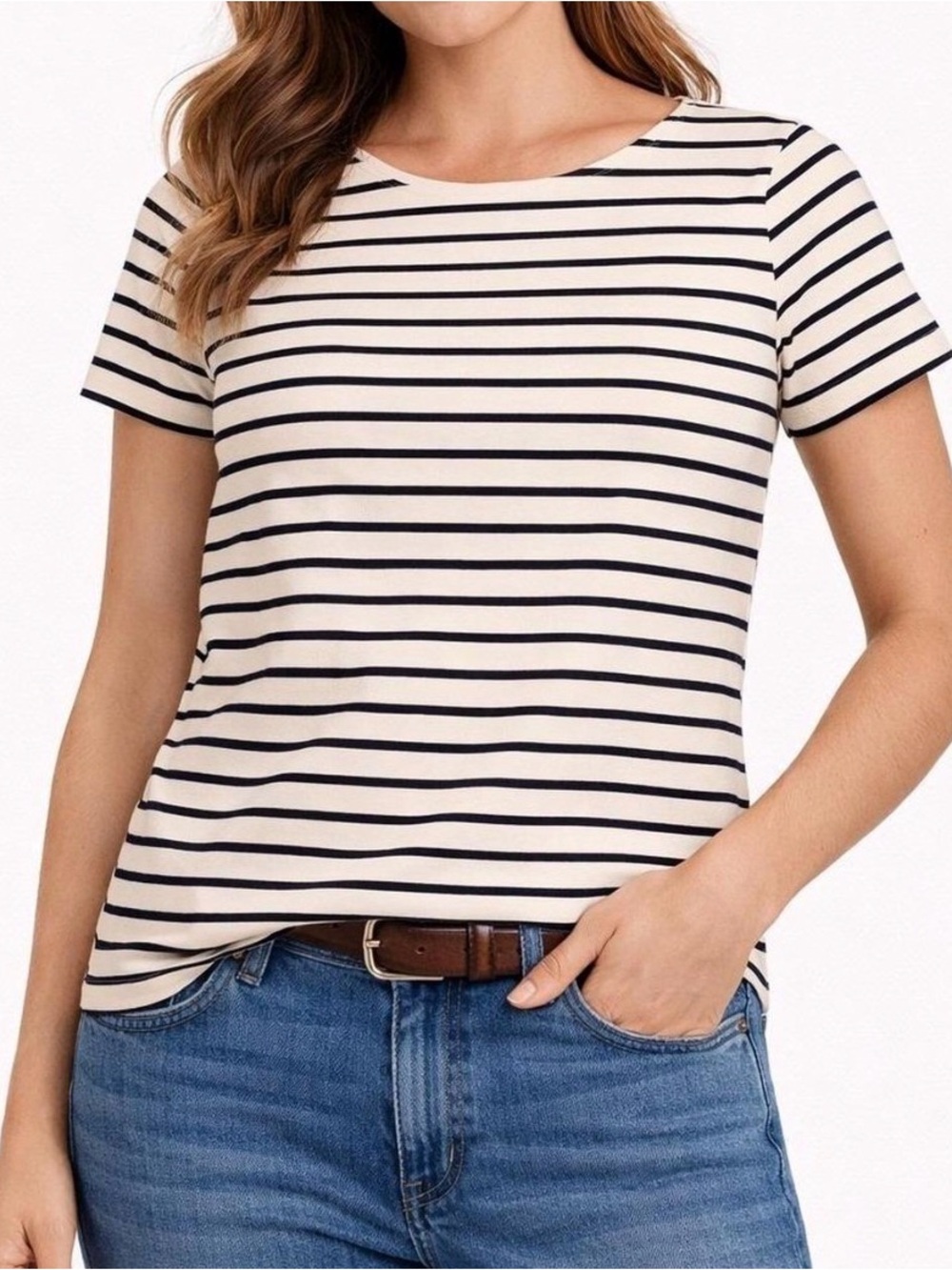 Jcrew Striped Short-Sleeve Crewneck Top - Cream/Black